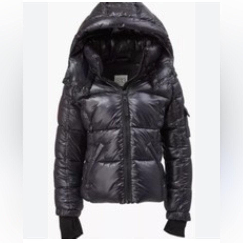 SAM New York Down Puffer Jacket Girls Size 10 Black Hooded Shiny Winter Coat